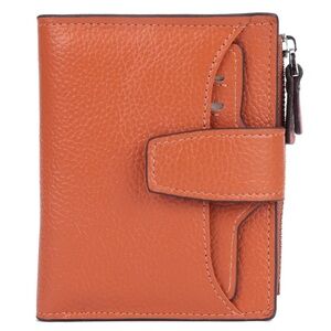 RFID Blocking Leather Compact Bi-fold Zipper Pocket Wallet Card Case id Window
